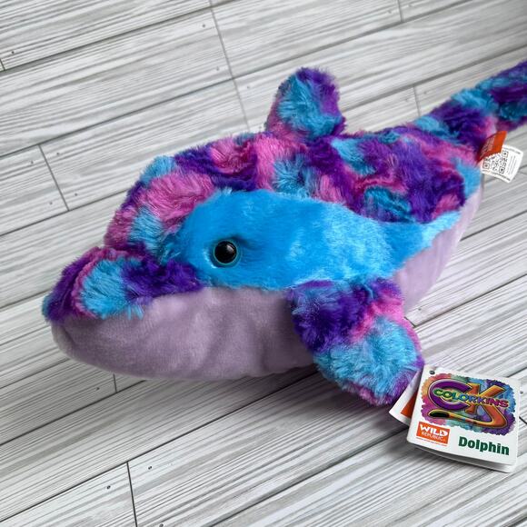 NWT Wild Republic Colorkins Multi-Color Tie-Dye Dolphin Stuffed Animal - Picture 1 of 14